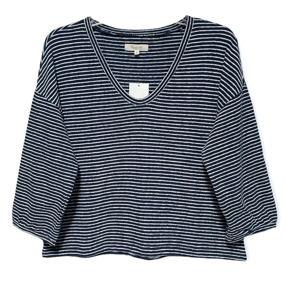 Madewell V-Neck Bubble Sleeve Stripe Sweatshirt